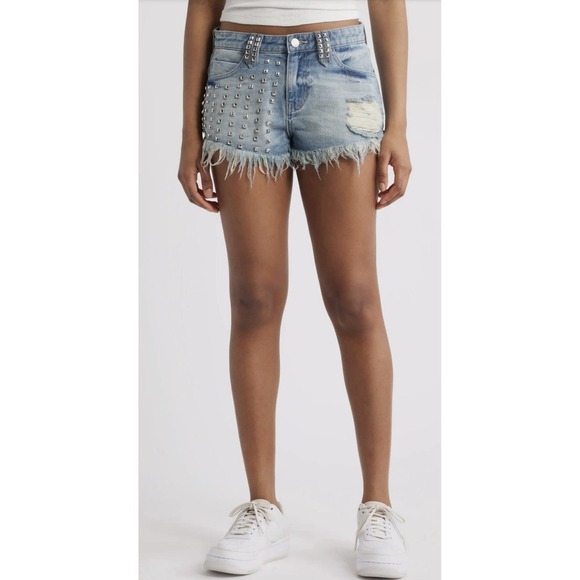 PTCL Amaris Studded Distressed Cut Off Festival Denim Shorts Size 26 Light Wash - Picture 1 of 15